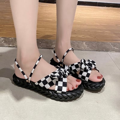 Γυναικείες παντόφλες με κορδέλα και επίπεδη σόλα νέο μοντέλο