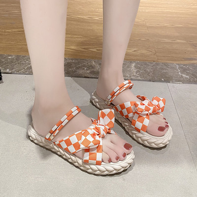 Γυναικείες παντόφλες με κορδέλα και επίπεδη σόλα νέο μοντέλο