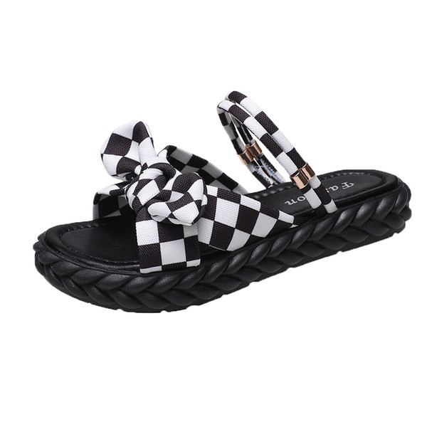 Γυναικείες παντόφλες με κορδέλα και επίπεδη σόλα νέο μοντέλο