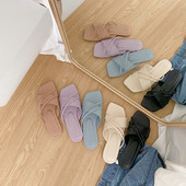 Γυναικείες τετράγωνες έκο δερμάτινες παντόφλες από συνθετική γούνα