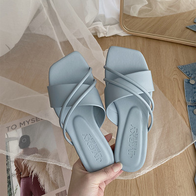 Γυναικείες τετράγωνες έκο δερμάτινες παντόφλες από συνθετική γούνα