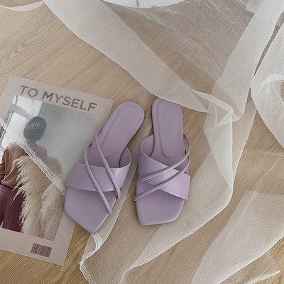 Γυναικείες τετράγωνες έκο δερμάτινες παντόφλες από συνθετική γούνα