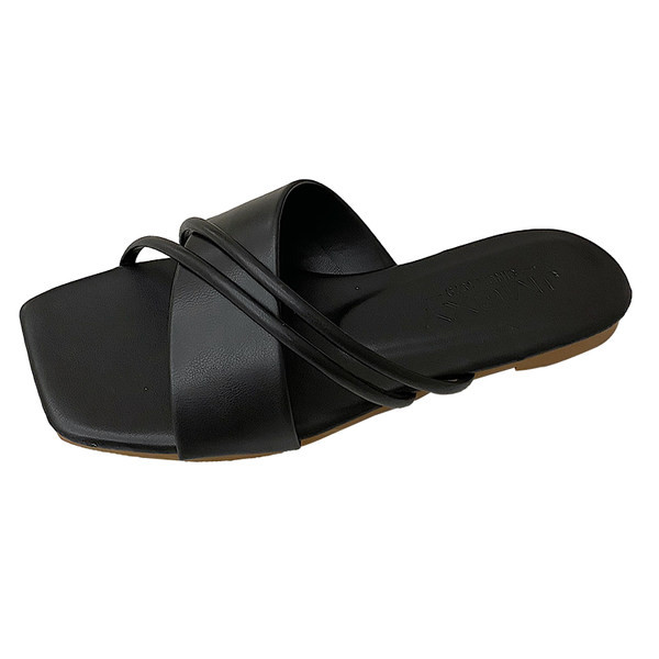 Γυναικείες τετράγωνες έκο δερμάτινες παντόφλες από συνθετική γούνα