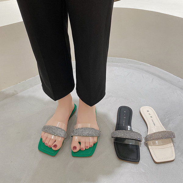 Casual papuče sa silikonskim naramenicama i ukrasnim kamenčićima