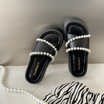 Νέο μοντέλο γυναικείες παντόφλες με πέρλες - τρία χρώματα