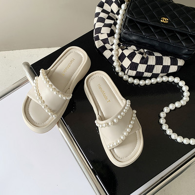 Νέο μοντέλο γυναικείες παντόφλες με πέρλες - τρία χρώματα