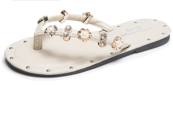 Ženske casual papuče s kamenčićima - kroz prste