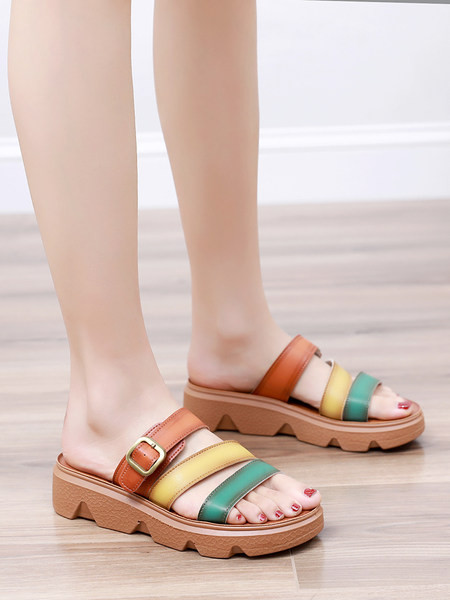Casual γυναικείες παντόφλες με πολύχρωμα λουράκια από οικολογικό δέρμα