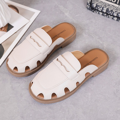 Ženske zatvorene papuče od eko kože sa ravnim đonom novi model