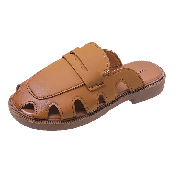 Ženske zatvorene papuče od eko kože sa ravnim đonom novi model