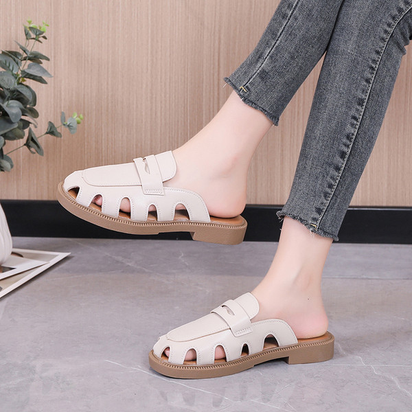 Ženske zatvorene papuče od eko kože sa ravnim đonom novi model