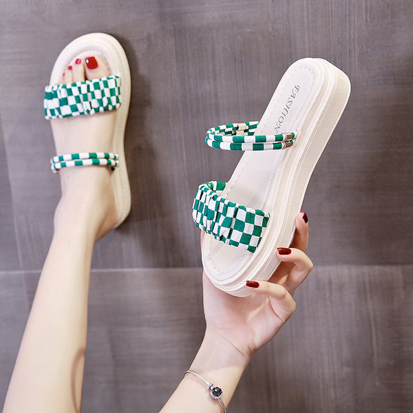 Karirane papuče s debelim potplatom - dvije boje za žene