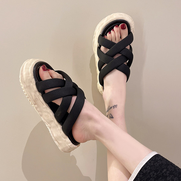 Νέο μοντέλο γυναικείες παντόφλες με τραχιά σόλα - τέσσερα χρώματα