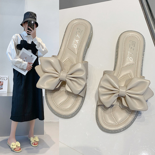 Γυναικείες casual παντόφλες με κορδέλα