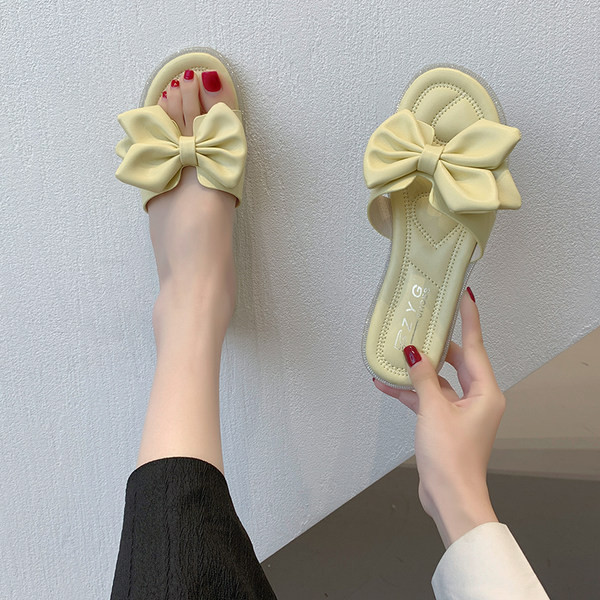 Γυναικείες casual παντόφλες με κορδέλα
