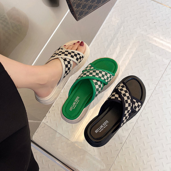 Ženske papuče s kariranim križnim naramenicama