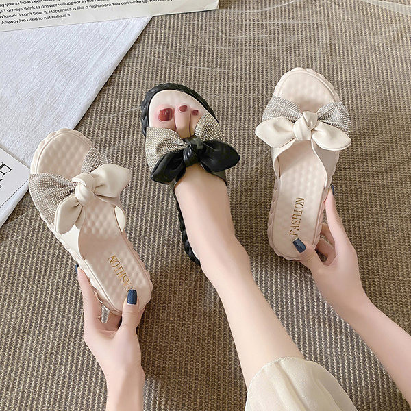 Casual παντόφλες με κορδέλα και ψηλή σόλα 3εκ