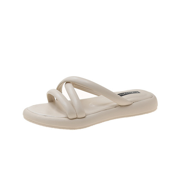 Γυναικείες casual παντόφλες με δερμάτινα λουράκια