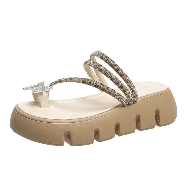 Ležerne ženske papuče s ukrasnim kamenčićima i grubim potplatom