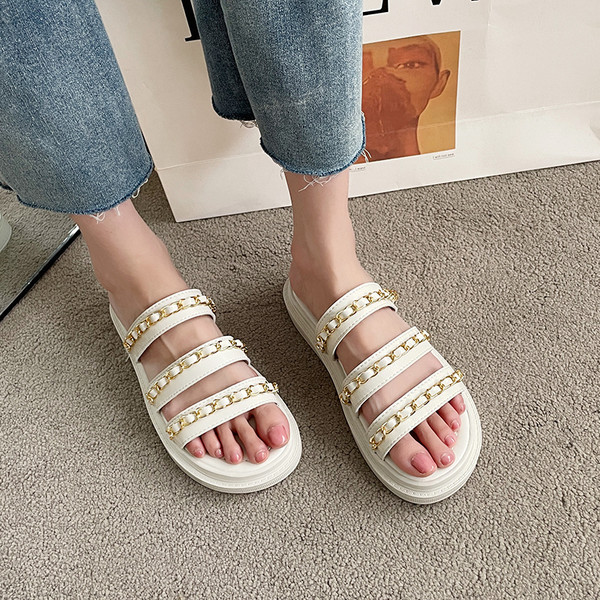 Casual ženske papuče s lancem - bijela i crna boja