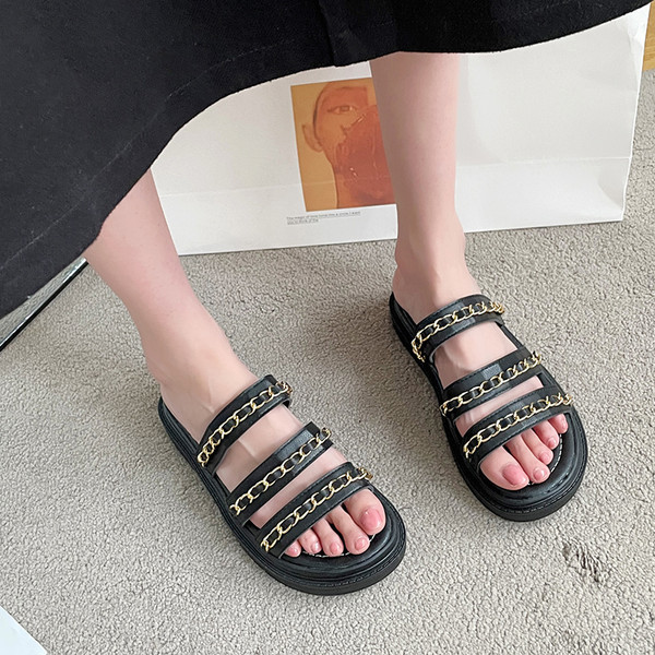 Casual ženske papuče s lancem - bijela i crna boja