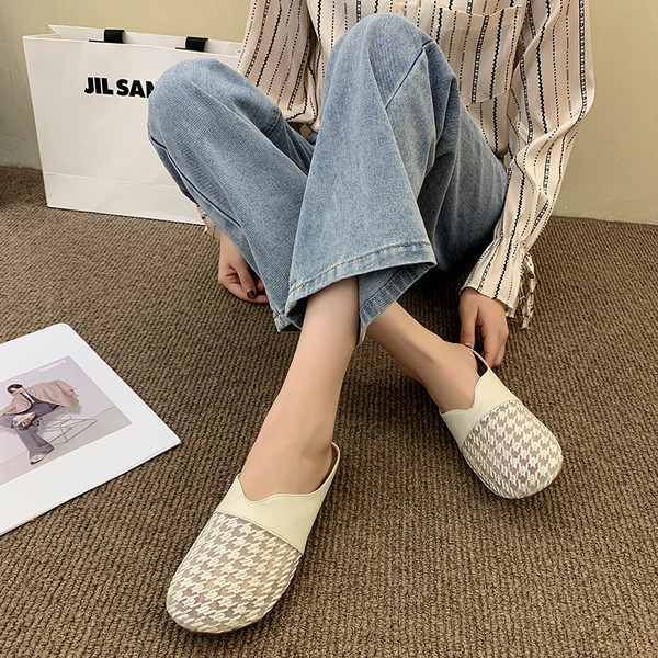 Ženske zatvorene papuče od eko kože sa ravnim đonom