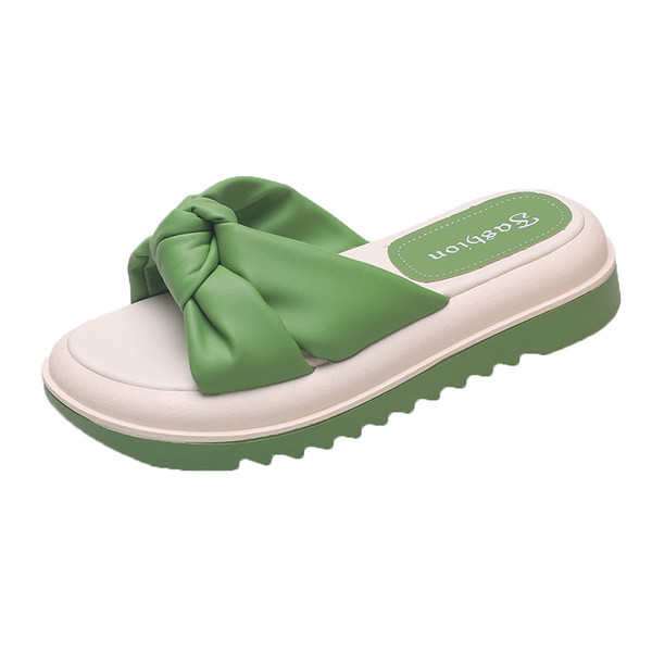 Γυναικείες παντόφλες με υφασμάτινες τιράντες με κόμπο