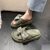 Casual παντόφλες με κορδέλα και πέτρες