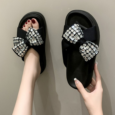 Casual παντόφλες με κορδέλα και πέτρες