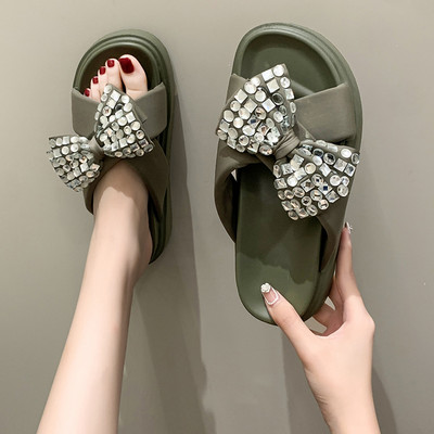 Casual παντόφλες με κορδέλα και πέτρες