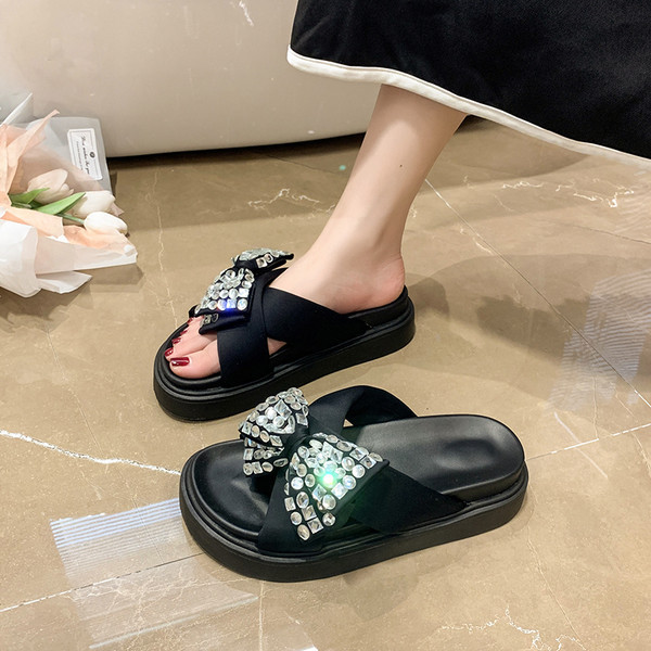 Casual παντόφλες με κορδέλα και πέτρες