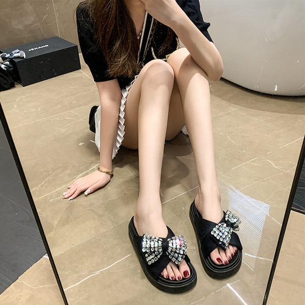 Casual παντόφλες με κορδέλα και πέτρες