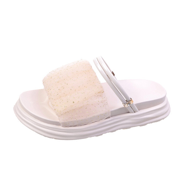 Šiuolaikinės moteriškos šlepetės su blizgiais elementais ir aukštu 3,5 cm padu