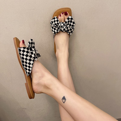 Γυναικείες παντόφλες με κορδέλα - επίπεδη σόλα