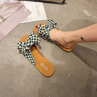 Γυναικείες παντόφλες με κορδέλα - επίπεδη σόλα