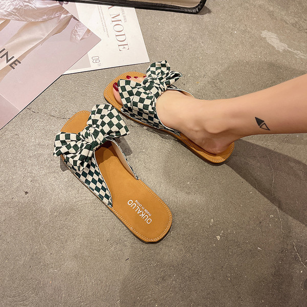 Γυναικείες παντόφλες με κορδέλα - επίπεδη σόλα