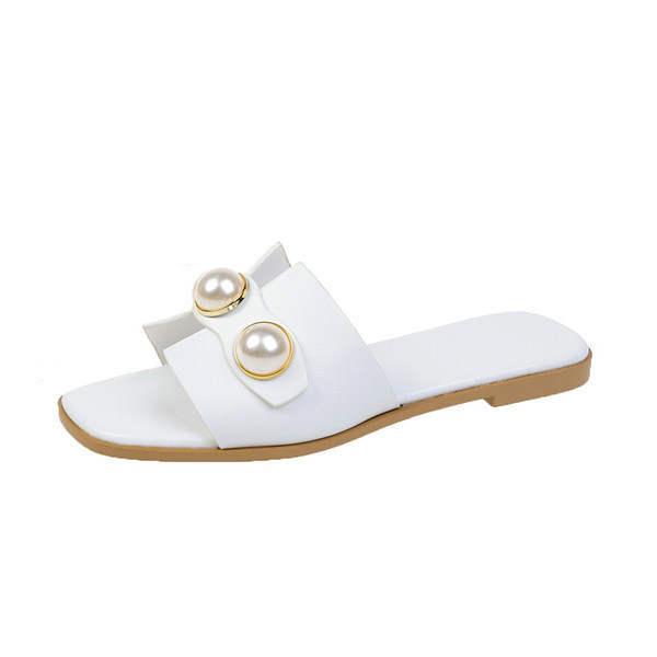 Ženske četvrtaste papuče od eko kože sa bisernim ukrasom