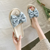 Γυναικείες casual παντόφλες με υφασμάτινες τιράντες με κορδέλα