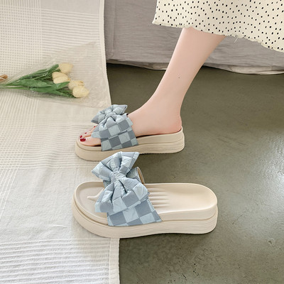 Γυναικείες casual παντόφλες με υφασμάτινες τιράντες με κορδέλα