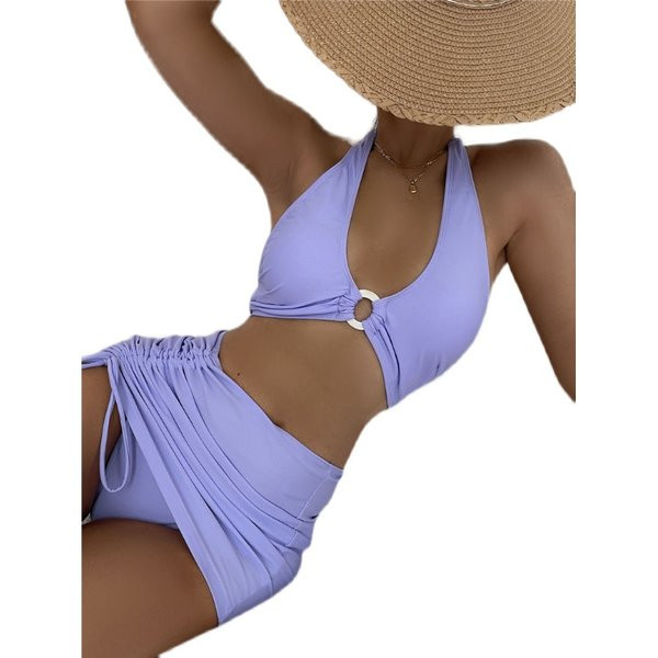 Ženski dvodijelni komplet kupaćeg kostima i suknje nabranog efekta