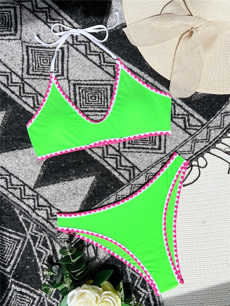 Ženski dvodijelni kupaći kostim neon zelene boje