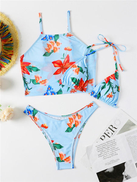 Ženski trodijelni kupaći kostim s cvjetnim uzorkom