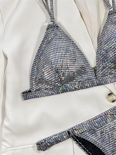 Ženski dvodijelni kupaći kostim s podesivim naramenicama i sjajnim elementima