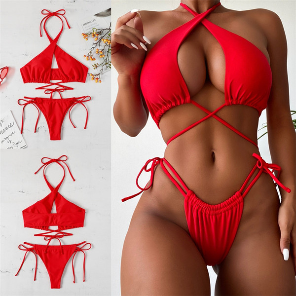 Novi model ženskog kupaćeg kostima sa vezicama u crvenoj boji