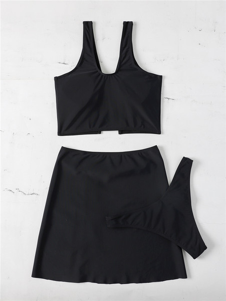 Crni komplet za plažu - dvodijelni kupaći kostim i suknja