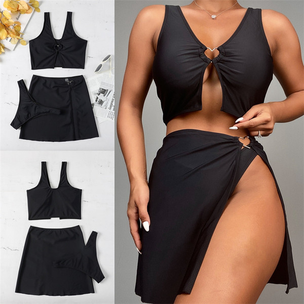 Crni komplet za plažu - dvodijelni kupaći kostim i suknja