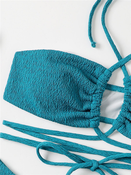 Moderan ženski kupaći kostim sa vezicama u plavoj boji