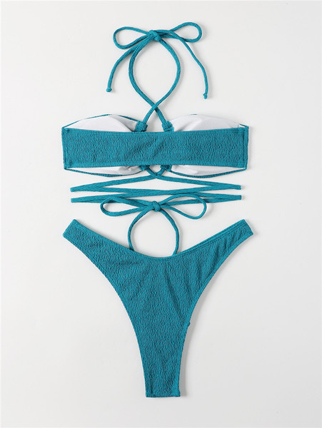 Moderan ženski kupaći kostim sa vezicama u plavoj boji