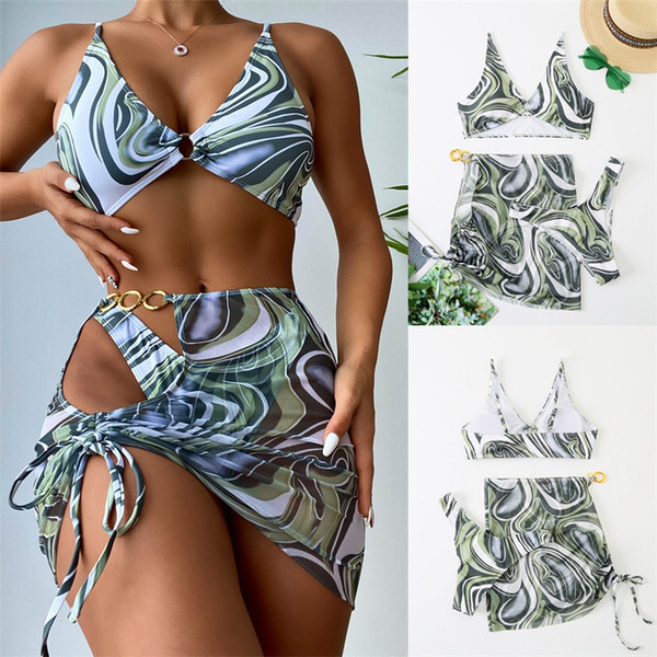 Ženski kupaći kostim s metalnim prstenovima - tri komada