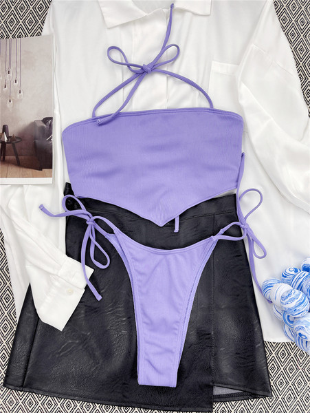 Ženski dvodijelni kupaći kostim ljubičaste boje